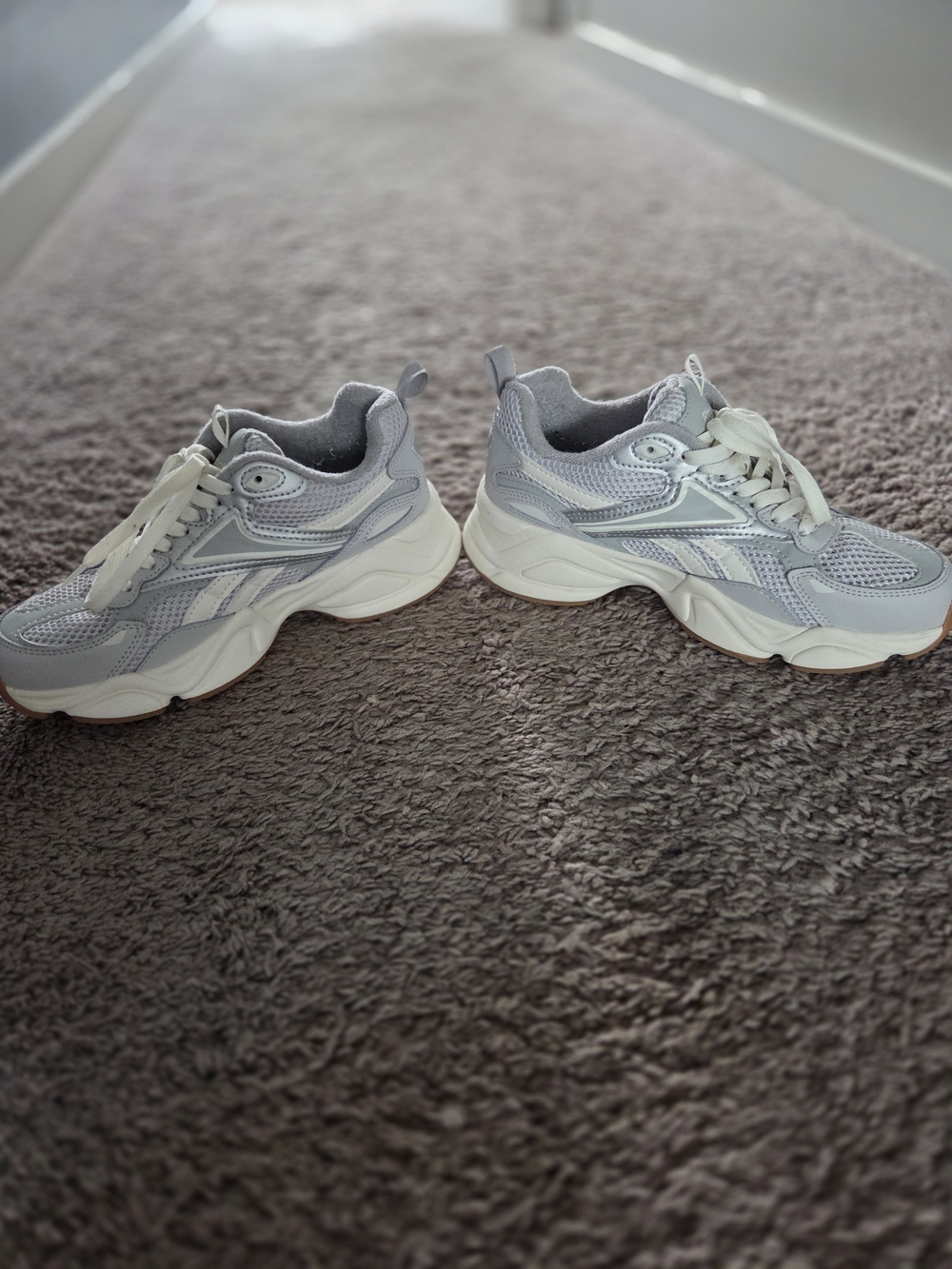 Reebok Gray and Cream Chunky Sneakers with Tan Toe - Picture 2 of 3